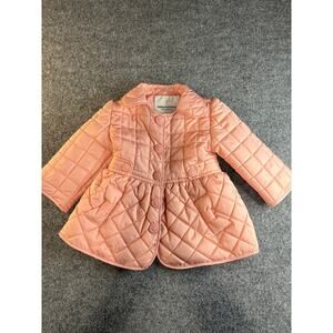Pink quilted water resistant baby girl pea coat with bow pockets Size 12 mos